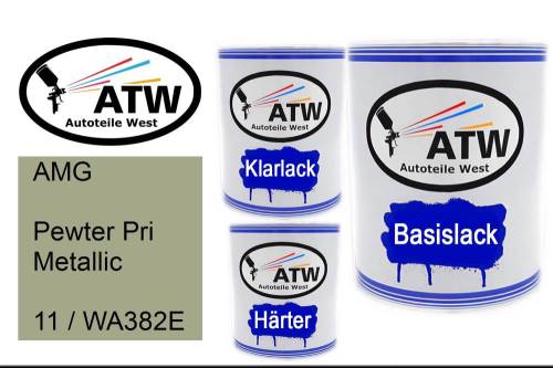 AMG, Pewter Pri Metallic, 11 / WA382E: 1L Lackdose + 1L Klarlack + 500ml Härter - Set, von ATW Autoteile West.